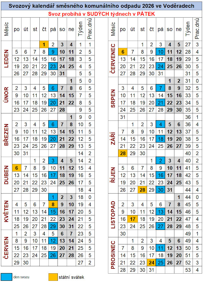 Kalendář svozu odpadu